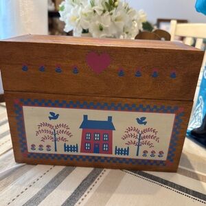 Wooden Card Storage Box with Heart and House Design